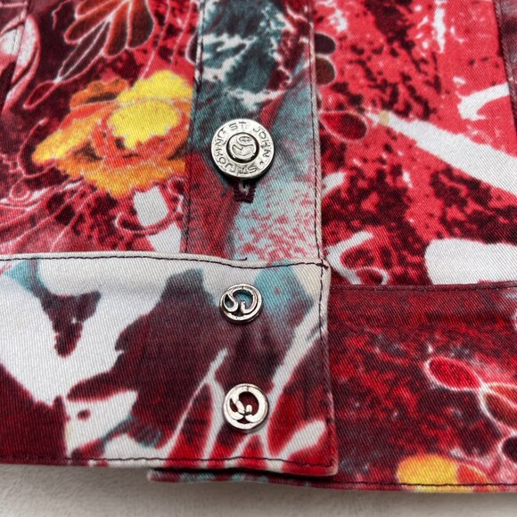 St. John Sport By Marie Gray Abstract Floral Denim Jacket - Picture 10 of 13